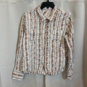 Vtg Overdrive Western Top XL Corduroy Floral Button Up Snap Button Cottage 18690